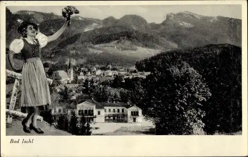Ak Bad Ischl in Oberösterreich, Kaiser Villa, Frau in Tracht