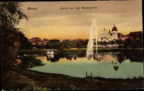 Ak Wanne Herne im Ruhrgebiet, Kaisergarten, Fontaine