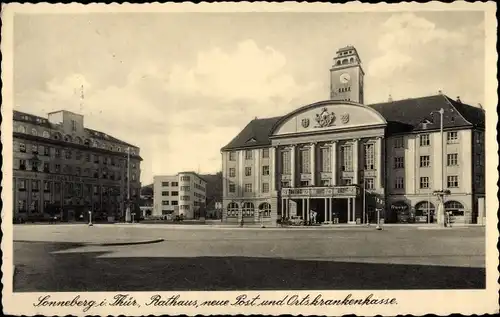 Ak Sonneberg in Thüringen, Rathaus, neue Post, Ortskrankenkasse, Markt