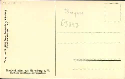 Ak Miltenberg am Main Unterfranken Bayern, Gasthaus zum Riesen