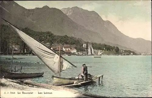 Ak Le Bouveret Kanton Wallis, Lac Leman, Segelboot am Ufer