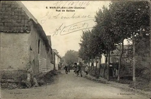 Ak Warloy Baillon Somme, Rue de Baillon, Ortspartie