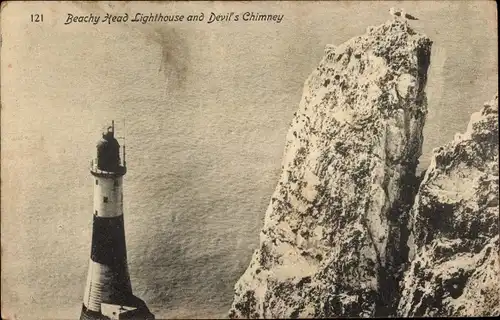 Ak Eastbourne East Sussex England, Beachy Head Lighthouse, Devils Chimney