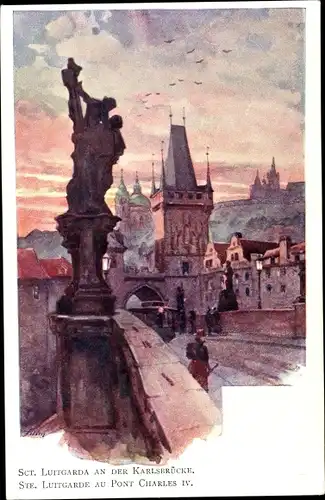 Künstler Ak Engelmüller, Praha Prag, Sct. Luitgarda an der Karlsbrücke