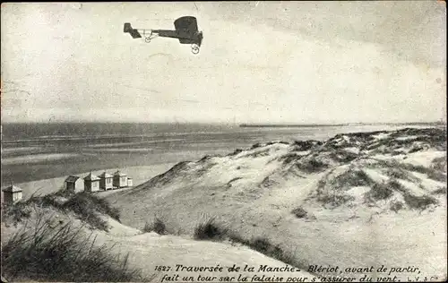 Ak Traversee de la Manche, Bleriot, avant de partie fait un tour sur la falaise