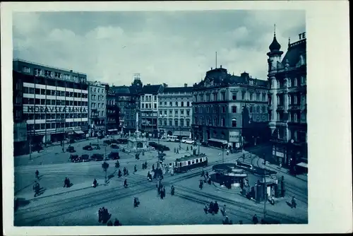 Ak Brno Brünn Südmähren, Freiheitsplatz, Moravska Banka