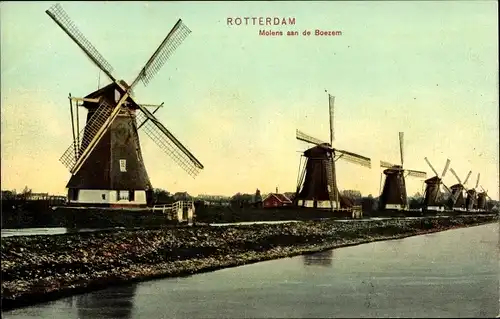 Ak Rotterdam Südholland Niederlande, Molens aan de Boezem