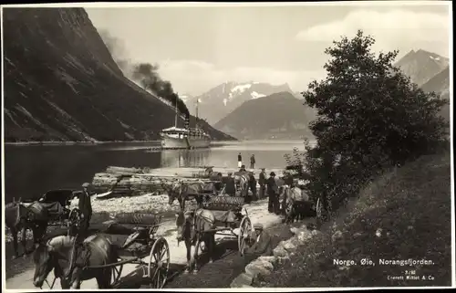 Ak Oie Norwegen, Norangsfjorden, Dampfer, Pferdefuhrwerke