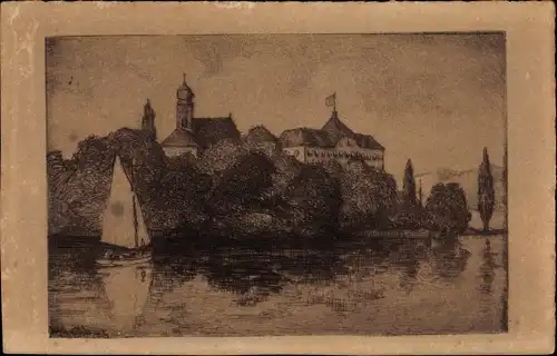 Künstler Ak Mattnes, Paul, Insel Mainau im Bodensee, Blick zur Insel vom Wasser aus, Nr. 815