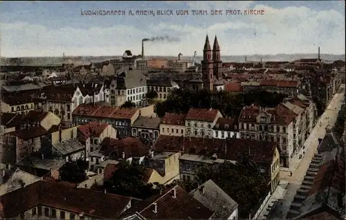 Ak Ludwigshafen am Rhein, Blick von der prot. Kirche