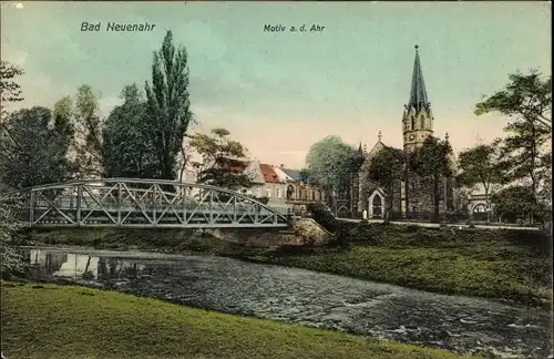 Ak Bad Neuenahr Ahrweiler in Rheinland Pfalz, Motiv an der Ahr, Brücke, Kirche