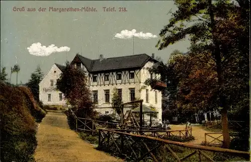 Ak Roßwein im Mittelsächsischen Bergland, Margarethen Mühle, Garten, Weg