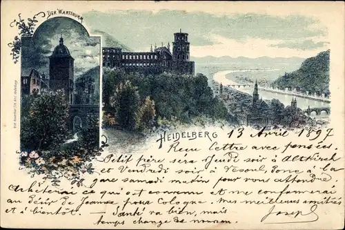 Ak Heidelberg am Neckar, Wartturm, Schloss, Ort