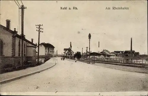 Ak Kehl am Rhein, Partie am Rheinhafen, Straßenpartie