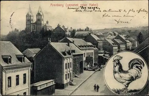 Ak Arenberg Koblenz am Rhein, Stadtbild, Kirche, roter Hahn