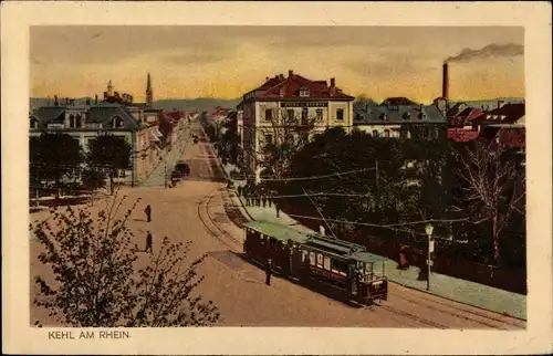 Ak Kehl am Rhein, Straßenbahn Straßenansicht