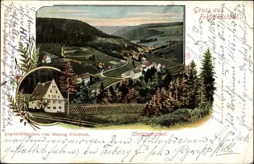 Litho Freudenstadt im Nordschwarzwald, Christophstal, Jagdschlösschen von Herzog Friedrich