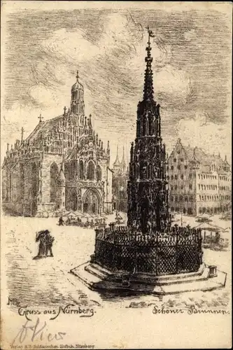 Künstler Ak Nürnberg in Mittelfranken, Schöner Brunnen