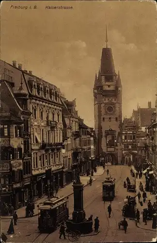 Ak Freiburg im Breisgau, Kaiserstraße, Straßenbahn