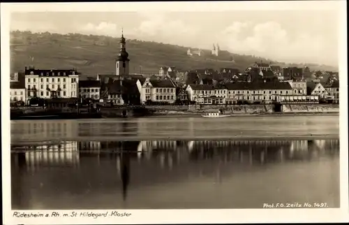 Ak Rüdesheim am Rhein, Stadt mit St. Hildegard Kloster