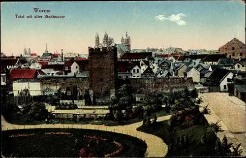 Ak Worms am Rhein, Total mit alter Stadtmauer