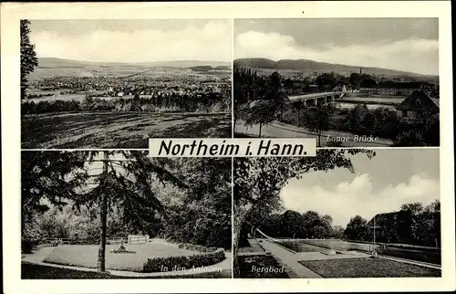Ak Northeim in Niedersachsen, Gesamtansicht, Lange Brücke, Anlagen, Bergbad