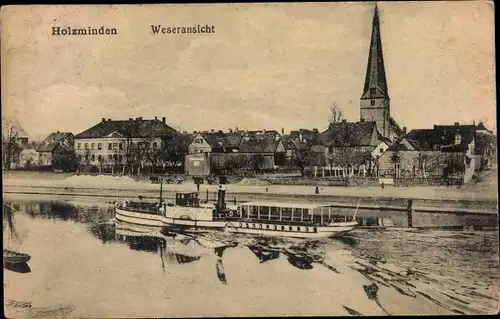 Ak Holzminden an der Weser, Weseransicht, Salondampfer