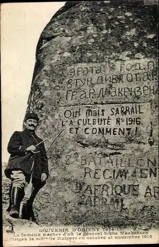 Ak Souvenir d'Orient 1914-1918, Le fameux Rocher d'ou le general boche Mackensen