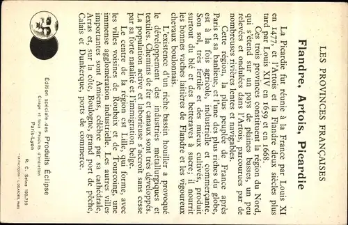 Landkarten Ak Les Provinces Françaises, Flandre Artois Picardie