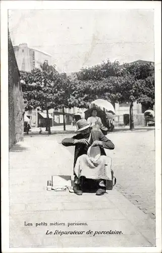 Ak Paris, Les petits metiers parisiens, Le Reparateur de porcelaine, Palais des Marchands