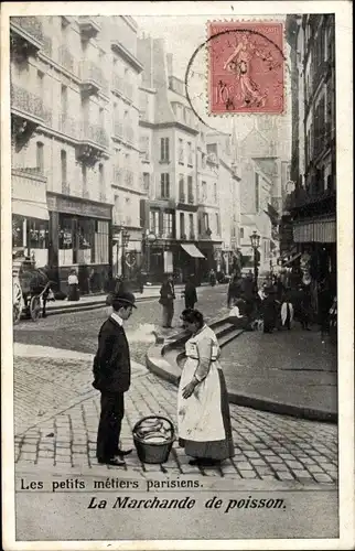 Ak Paris, petits metiers parisiens, La Marchande de poisson, Fischverkäuferin