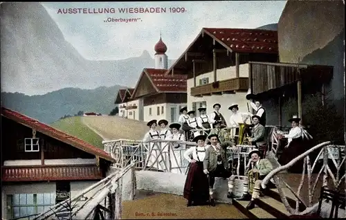 Ak Wiesbaden in Hessen, Ausstellung 1909, Oberbayern, Trachtenkapelle