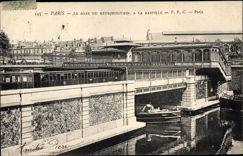 Ak Paris IV, La Gare du Métropolitain a la Bastille