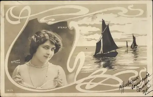 Ak Portrait einer Frau, Segelboote