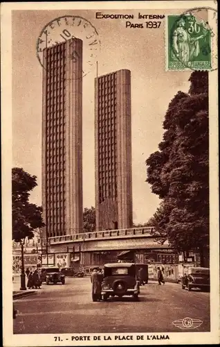 Ak Paris VIII., Porte de la Place de l'Alma, Exposition Internationale 1937