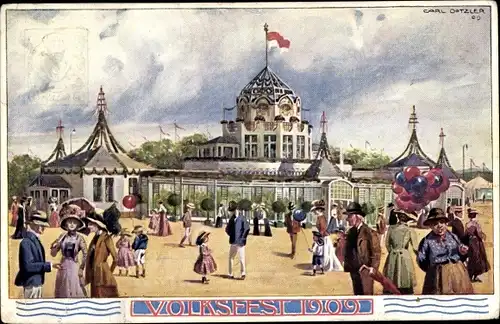 Ganzsachen Künstler Ak Dotzler, Carl, Nürnberg in Mittelfranken, Volksfest 1909