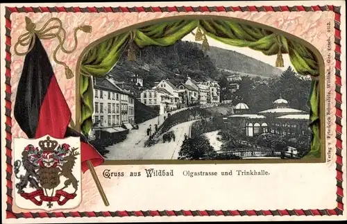 Präge Passepartout Wappen Ak Bad Wildbad im Schwarzwald, Olgastraße, Trinkhalle