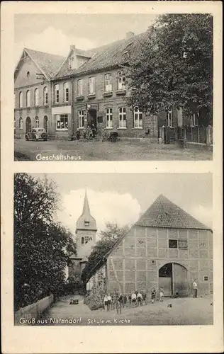 Ak Natendorf in der Lüneburger Heide, Geschäftshaus, Schule, Kirche