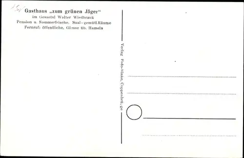 Ak Glesse Ottenstein in Niedersachsen, Gasthaus zum grünen Jäger, Glessetal