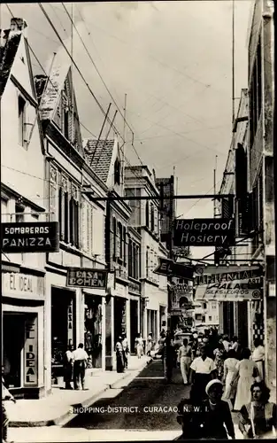 Ak Willemstad Curaçao Niederländische Antillen Karibik, Shopping District, Geschäftsstraße