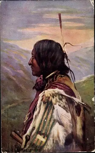 Künstler Ak Indianer, Indian Chief Not afraid of Pawnee