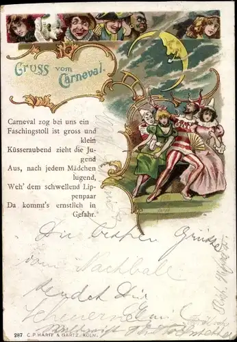 Litho Gruß vom Carneval, Carneval zog bei uns ein, Faschingstoll ist groß und klein