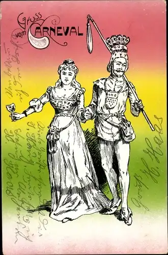 Ak Karneval, kostümiertes Paar, historisches Gewand