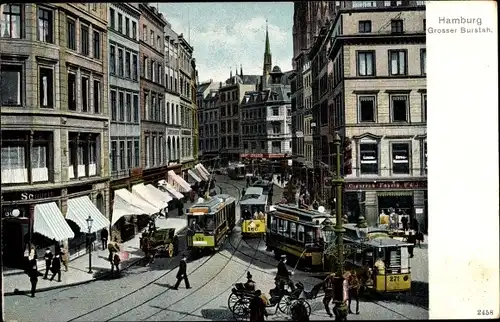 Ak Hamburg, Großer Burstah, Straßenbahnen, Geschäfte