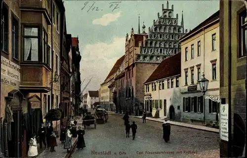 Ak Neustadt an der Orla, Carl Alexander Straße, Rathaus, Geschäfte