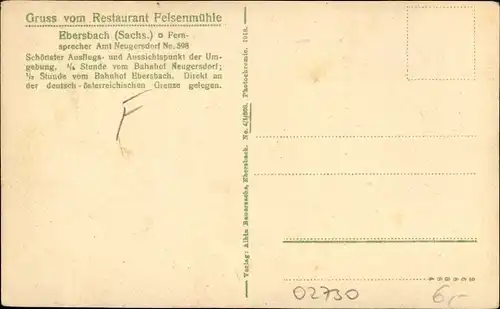 Ak Ebersbach in Sachsen Oberlausitz, Restaurant Felsenmühle, Innenansicht