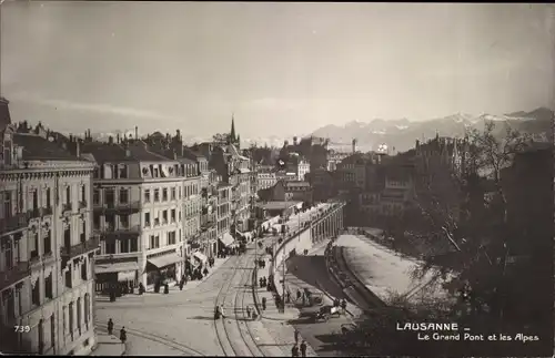 Ak Lausanne Kanton Waadt, Le Grand Ponts et les Alpes