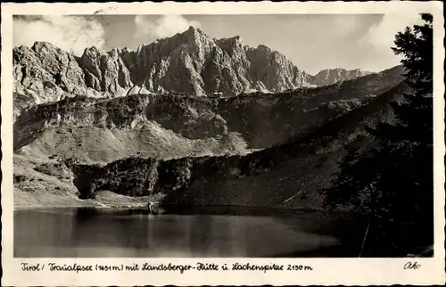 Ak Tirol Österreich, Traualpsee mit Landsberger Hütte und Lachenspitze
