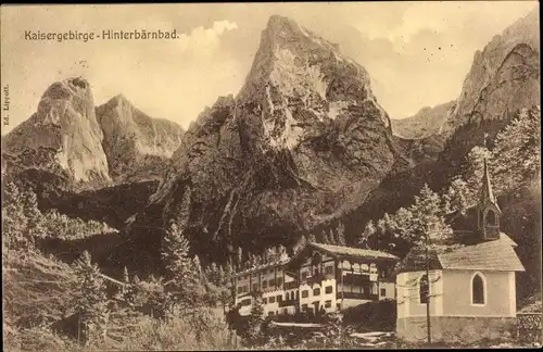 Ak Hinterbärenbad in Tirol, Kaisergebirge, Kapelle, Gebäude