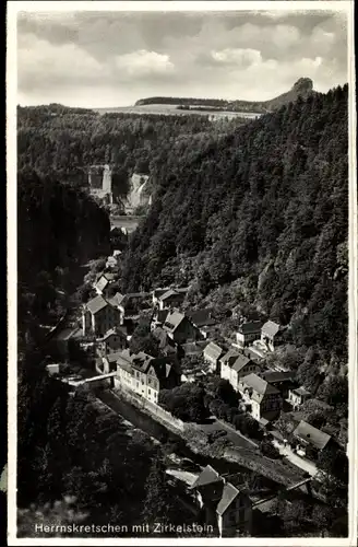 Ak Hřensko Herrnskretschen Elbe Reg. Aussig, Panorama vom Ort und Zirkelstein